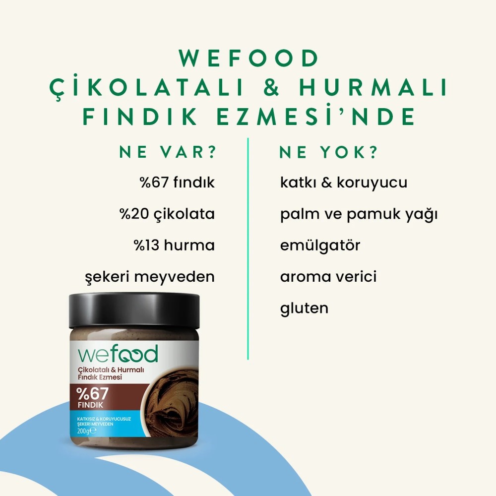 Wefood Çikolatalı Hurmalı Fındık Ezmesi 200 GR - Şekersiz & Katkısız