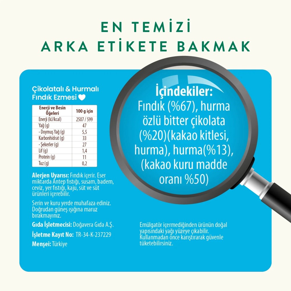 Wefood Çikolatalı Hurmalı Fındık Ezmesi 200 GR - Şekersiz & Katkısız